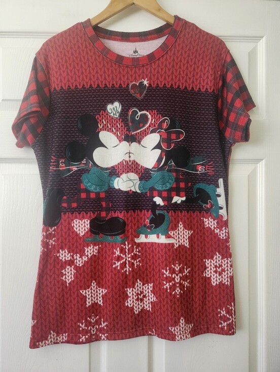 Disney Tops - Disney Rare Red Plaid Minnie & Mickey Graphic Short Sleeve Tee - Women's Large
